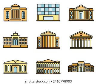 Entertainment theater museum icons set. Outline set of entertainment theater museum vector icons thin line color flat on white