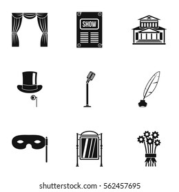 Entertainment in theatre icons set. Simple illustration of 9 entertainment in theatre vector icons for web