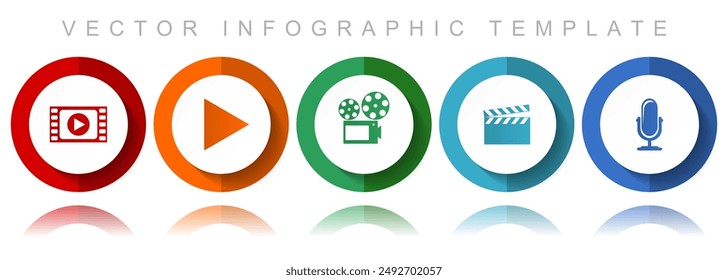 Entertainment vector icon collection, miscellaneous icons such as video, play, cinema, movie and music, flat design infographic template in eps 10