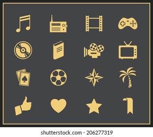 Entertainment vector icon set. Amusement, game and recreation signs and symbols