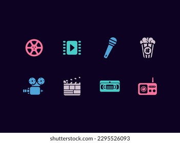 Entertainment vector icon set. Games, theatre, cinema icons.