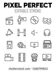 Enterteinment related vector icon set. Well-crafted sign in thin line style with editable stroke. Vector symbols isolated on a white background. Pixel perfect. Editable stroke.