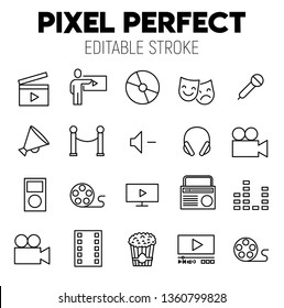 Enterteinment related vector icon set. Well-crafted sign in thin line style with editable stroke. Vector symbols isolated on a white background. Pixel perfect. Editable stroke.