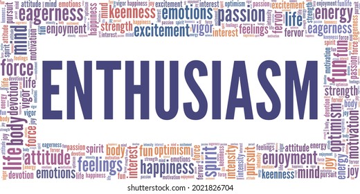 Enthusiasm Vector Illustration Word Cloud Isolated On A White Background.