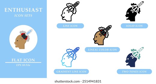 Enthusiast icons sets. Soft skills concept. Various style icons on isolated background for web design, symbol, sign, user interface, and mobile application. EPS 10. 