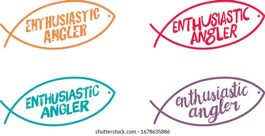 Enthusiastic Angler Icon Stamp Symbol; Vector Graphic Concept Design