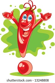 enthusiastic exclamation mark in red with arms outstretched and big eyes, vector illustration, eps