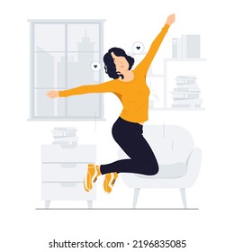 Enthusiastic happy woman jumping with joy concept illustration