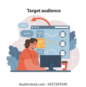 An enthusiastic marketer crafts targeted native advertising strategies, engaging a specific audience demographic with data-driven insights on a digital dashboard.