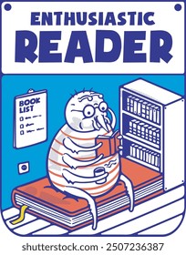 Enthusiastic Reader reading the book illustration