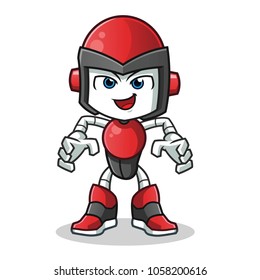 enthusiastic robot humanoid mascot vector cartoon illustration