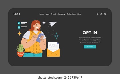 Enthusiastic user subscribes via phone, embracing opt-in marketing. Boosting engagement and expanding subscriber base with digital newsletters. Flat vector illustration