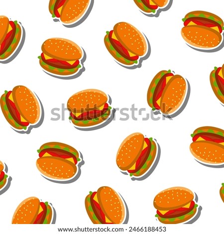 An enticing burger vector seamless pattern, featuring succulent patties, crisp lettuce, juicy tomatoes, and golden buns, all meticulously arranged for a mouthwatering visual feast.