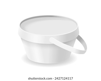 Enticing Ice Cream Bucket with Handle Isolated Vector Mockup. White, Blank, Glossy Packaging, For Product Presentation