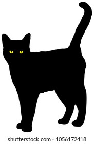 Entire black cat with yellow eyes looking at the camera vector