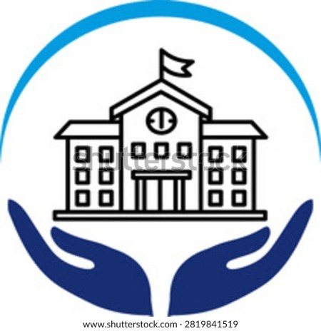 The entire design is encircled by a protective light blue ring, symbolizing a holistic approach to care and guidance. Ideal for educational charities, tutoring services, school support organizations, child welfare agencies, and community learning initiatives. The design conveys themes of protection, foundation, guidance, and nurturing within the educational sphere.