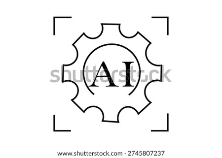 The entire image is framed by four corner brackets, suggesting a "viewfinder" or a focus on AI configuration, settings, and mechanical automation.