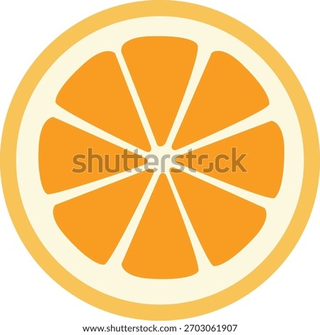 An entire orange divided into eight equal slices, illustrated in flat style for math fraction concepts, educational visuals, and simple learning activities.