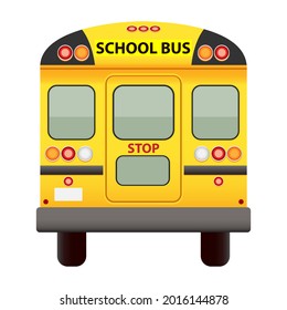 Vista posterior completa del autobús escolar aislado en el vector de ilustración plana de fondo blanco