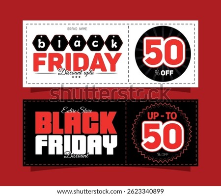 Entire store black friday super sale discount, coupon or voucher, up to 50 percent off, black friday banner set design