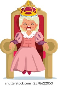 
Entitled Little Girl Screaming from her Throne Vector Cartoon Character. Spoiled daughter acting out yelling and shouting 
