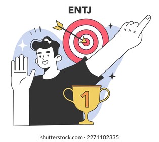 ENTJ MBTI type. Character with the Extraverted, Intuitive, Thinking, and Judging personality traits. Human personality psychological test. Personal and professional growth. Flat vector illustration