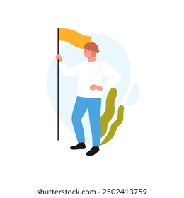 ENTJ MBTI type of personality, creative extrovert holding pioneer flag vector illustration