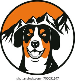 Entlebucher Mountain Dog with Mountain Background Logotype