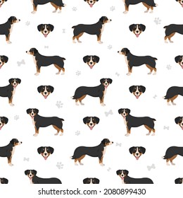 Perro de montaña Entlebucher sin fisuras. Postas diferentes, colores de abrigo.  Ilustración del vector