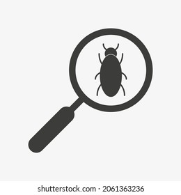 Icono vectorial de entomología aislado en fondo blanco. Bug en una lupa.