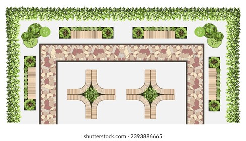 Entourage for architectural floor plans. Top view elements for the landscape design plan. Vector illustration.