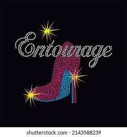 Entourage shine high heel
writing in bright dots and a dark background, Vector t-shirt fashion design