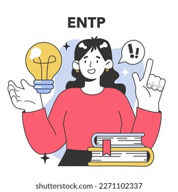 ENTP MBTI type. Character with a extraverted, intuitive, thinking, and prospecting personality traits. Human personality psychological test. Personal and professional growth. Flat vector illustration