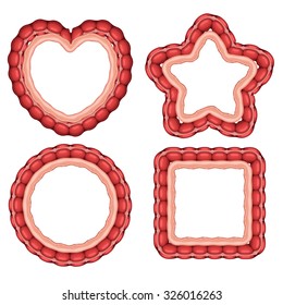 Entrails border in heart, circle, star and square shape isolated on white.