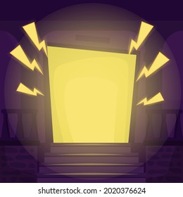 The entrance to the abandoned mansion from which the light shines. Background for the holiday of Halloween. Halloween 2021 vector illustration.