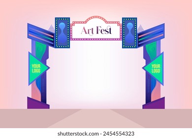 Entrance arch design with festival themed graphics for various events and program. Editable vector.