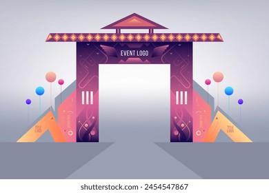 Entrance arch designed with abstract graphics in editable illustration for various events and mockups.