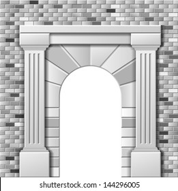 Entrance with arch, vector monochrome template