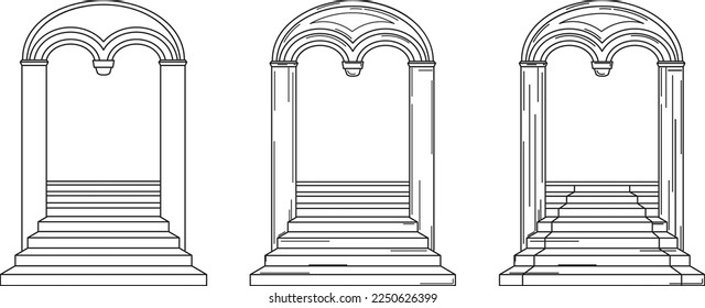 Entrance, archway, staircase in a minimalist style. Illustration in vector