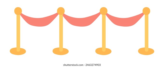 Entrance barriers in flat design. Gold poles with red ropes at vip event. Vector illustration isolated.