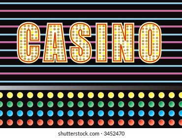 Entrance to a casino with bright neon light illustration