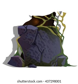 The entrance to the cave closed with a rock. Vector.