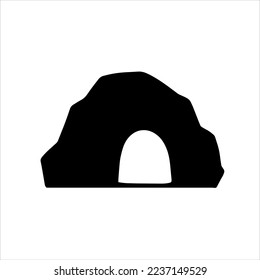 Entrance to cave. Stone mountain with underground dungeon. Hand drawn icon illustration.