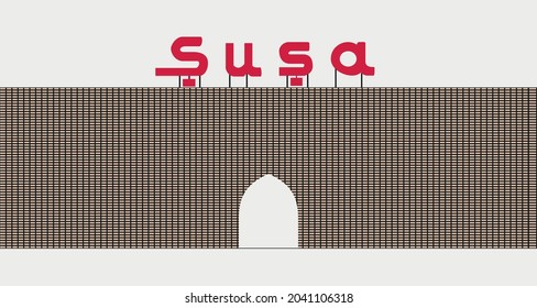 Entrance to the city of Shusha - Karabakh - Azerbaijan graphic element Illustration template design