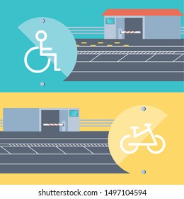 entrance of disable people and bicicles parking zone