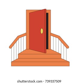 Entrance Door cartoon. Outlined illustration with thin line black stroke