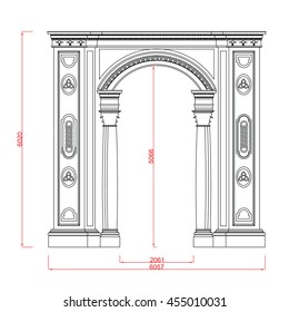 Entrance door gate vector line work with dimension on white background