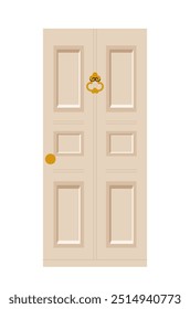 Puerta de entrada a casa. Arquitectura e ingeniería. Propiedad privada e inmobiliaria. Entrada de madera blanca a casa u oficina. Fachada y exterior. Ilustración vectorial plana aislada sobre fondo blanco