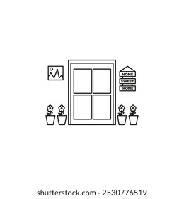 Entrance door icon flat line symbol set.