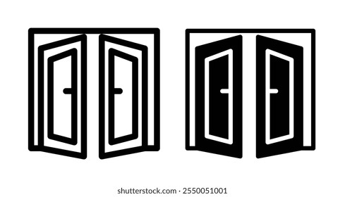 Ícone da porta de entrada definido em preto preenchido e linha.